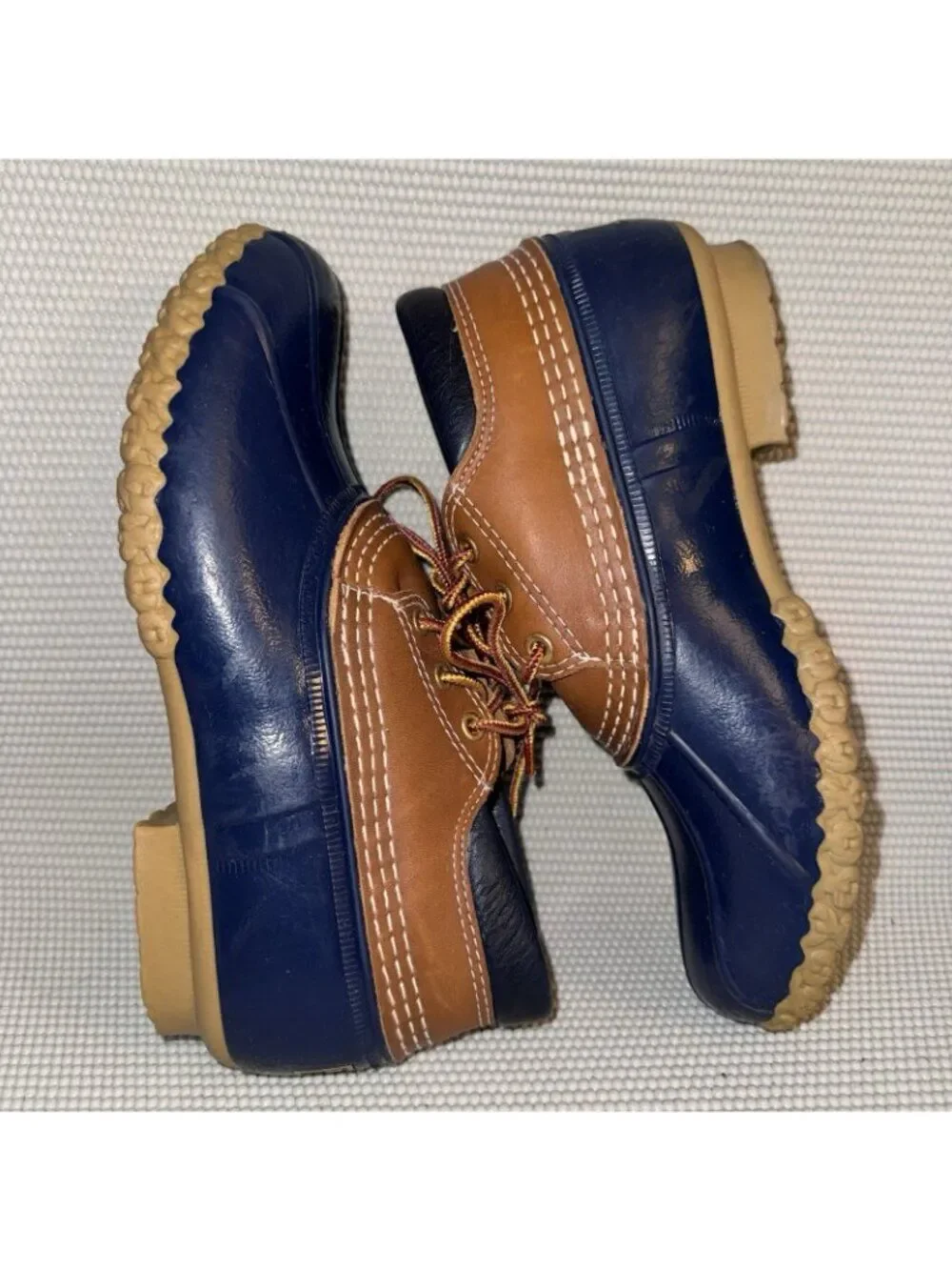 L.L. Bean Moc Boots Blue Brown Rubber Leather Duck Hunting Outdoor Shoes Size 7M